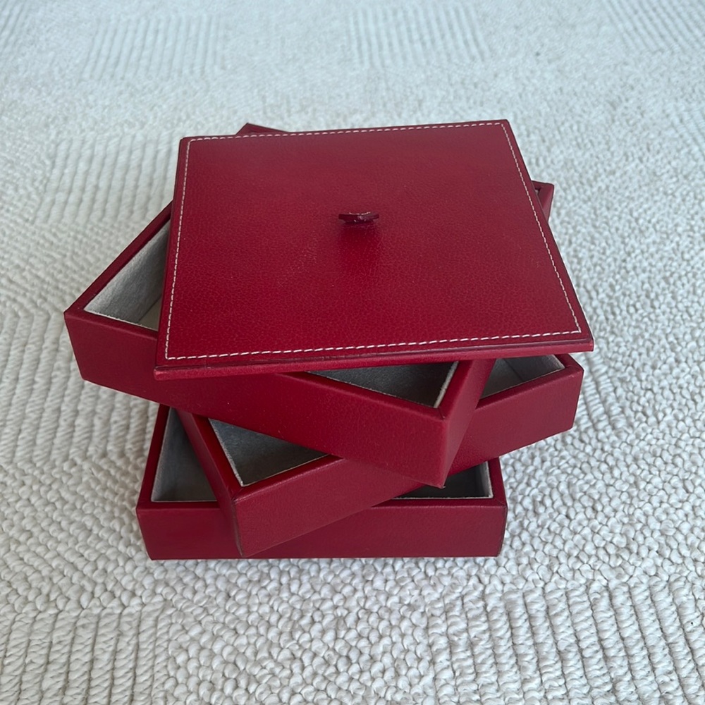 Hold Everything | Stackable Red Leather & Suede Jewelry Holder Box - Picture 3 of 8